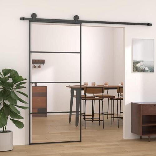 Skydedør 90x205 cm sikkerhedsglas og aluminium sort