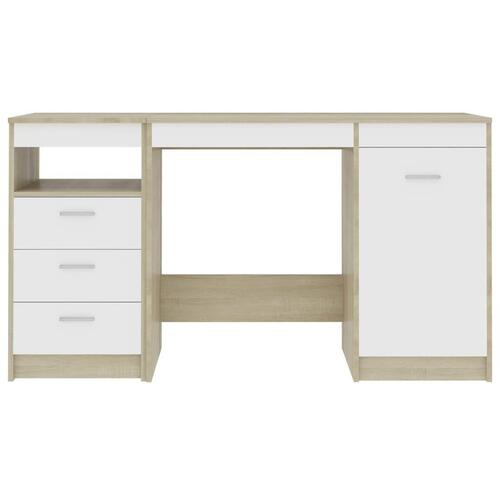 Skrivebord 140x50x76 cm spånplade hvid og sonoma-eg