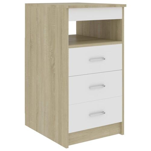 Skrivebord 140x50x76 cm spånplade hvid og sonoma-eg