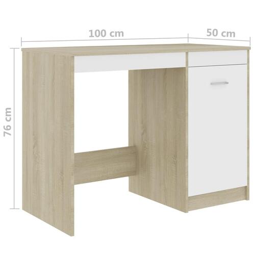 Skrivebord 140x50x76 cm spånplade hvid og sonoma-eg