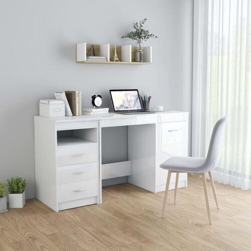 Skrivebord 140x50x76 cm konstrueret træ hvid højglans