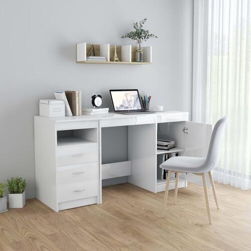 Skrivebord 140x50x76 cm konstrueret træ hvid højglans