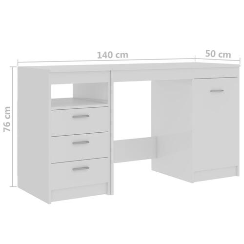 Skrivebord 140x50x76 cm konstrueret træ hvid højglans