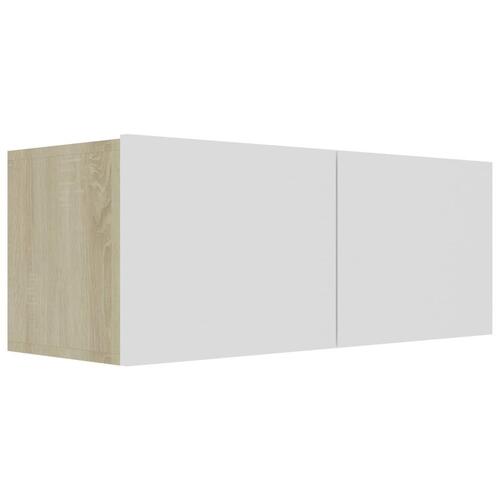 Tv-bord 80x30x30 cm konstrueret træ hvid og egetræsfarvet