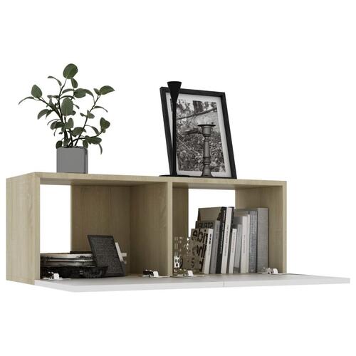 Tv-bord 80x30x30 cm konstrueret træ hvid og egetræsfarvet