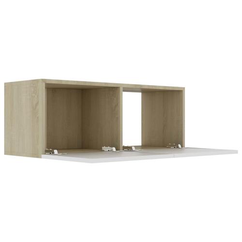 Tv-bord 80x30x30 cm konstrueret træ hvid og egetræsfarvet