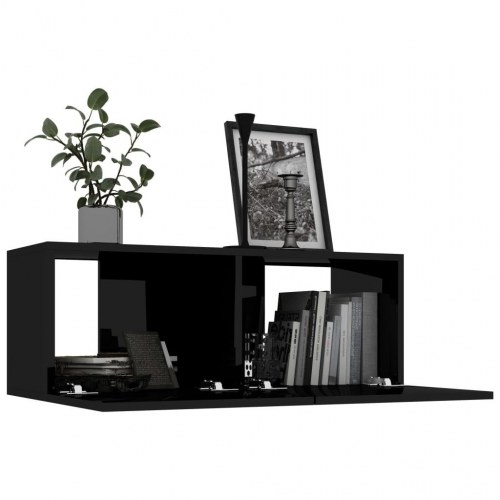 Tv-bord 80x30x30 cm konstrueret træ sort højglans