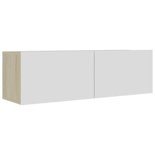 Tv-bord 100x30x30 cm konstrueret træ hvid og sonoma-eg