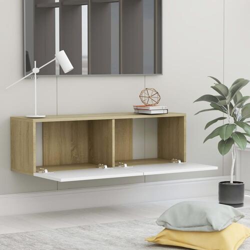 Tv-bord 100x30x30 cm konstrueret træ hvid og sonoma-eg