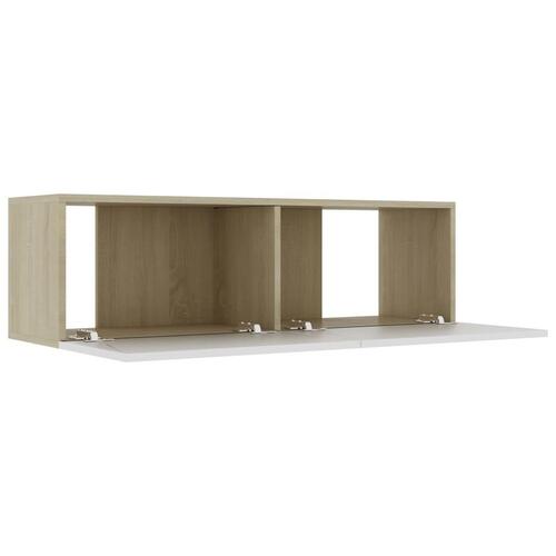 Tv-bord 100x30x30 cm konstrueret træ hvid og sonoma-eg
