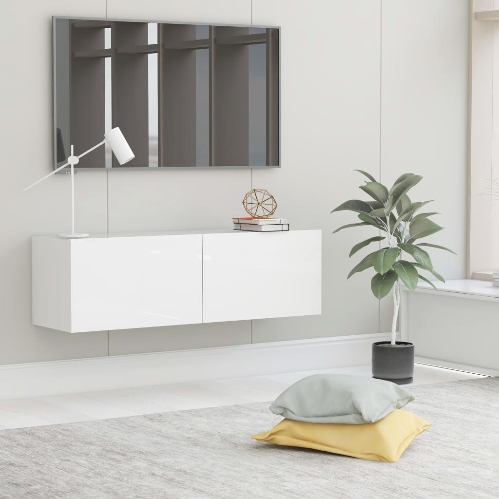 Tv-bord 100x30x30 cm konstrueret træ hvid højglans