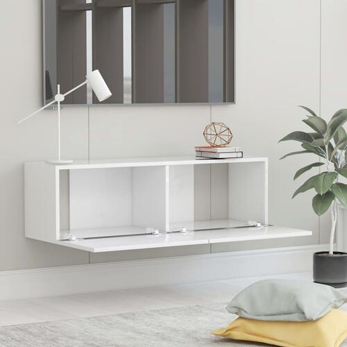 Tv-bord 100x30x30 cm konstrueret træ hvid højglans