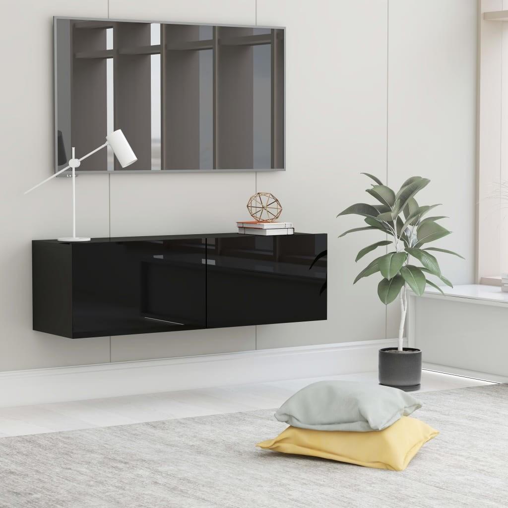 Tv-bord 100x30x30 cm konstrueret træ sort højglans