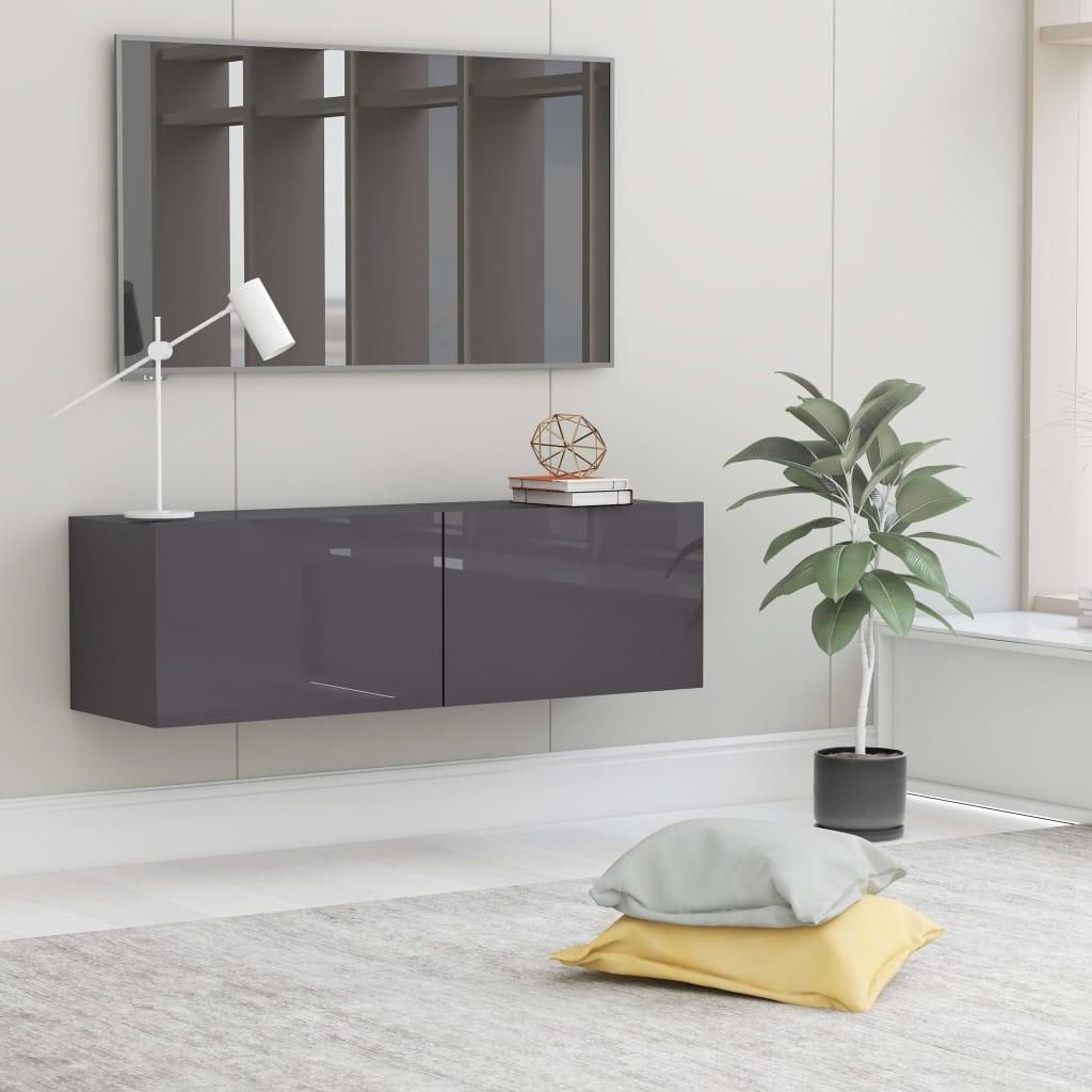 Tv-bord 100x30x30 cm konstrueret træ grå højglans