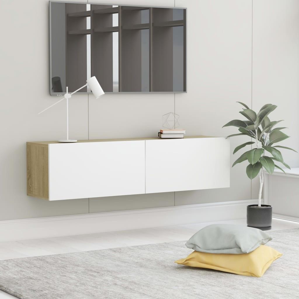 Tv-bord 120x30x30 cm konstrueret træ hvid og sonoma eg