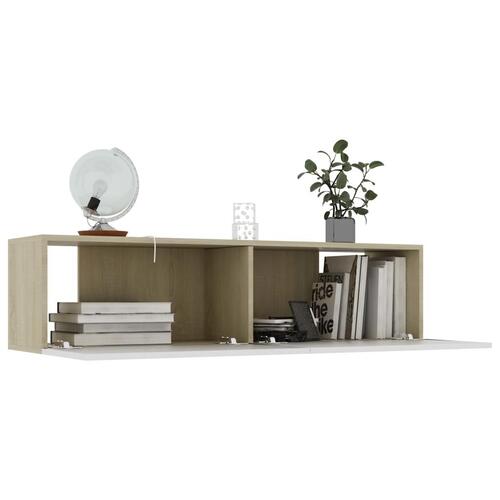 Tv-bord 120x30x30 cm konstrueret træ hvid og sonoma eg