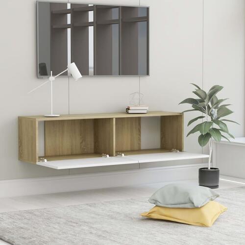 Tv-bord 120x30x30 cm konstrueret træ hvid og sonoma eg