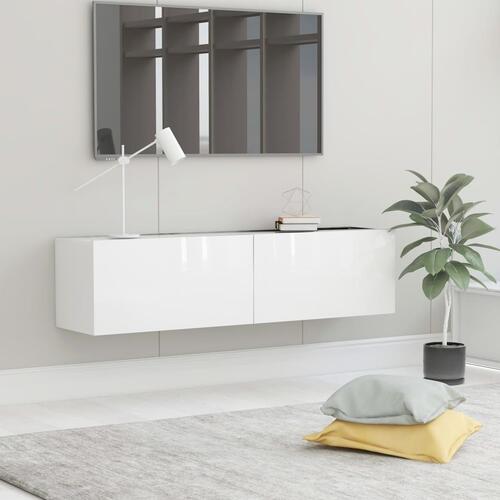 Tv-bord 120x30x30 cm konstrueret træ hvid højglans