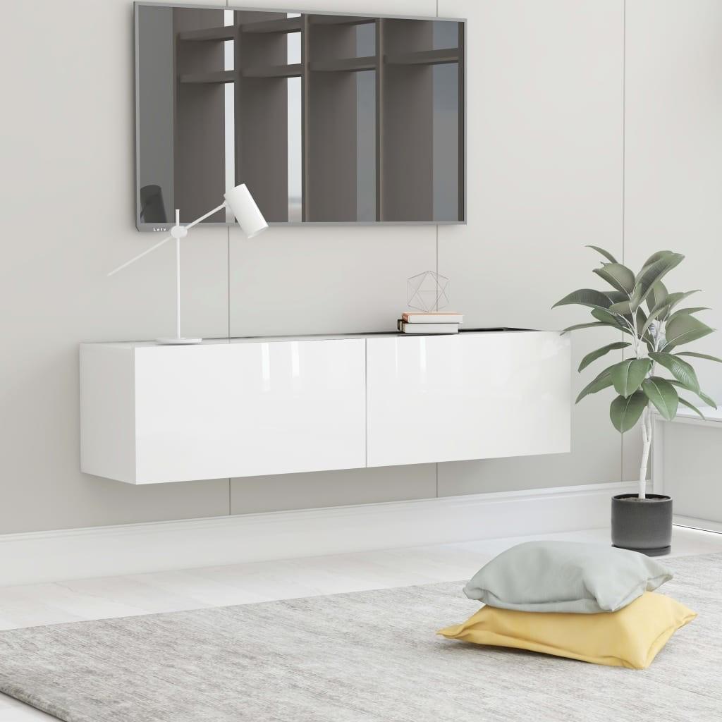 Tv-bord 120x30x30 cm konstrueret træ hvid højglans