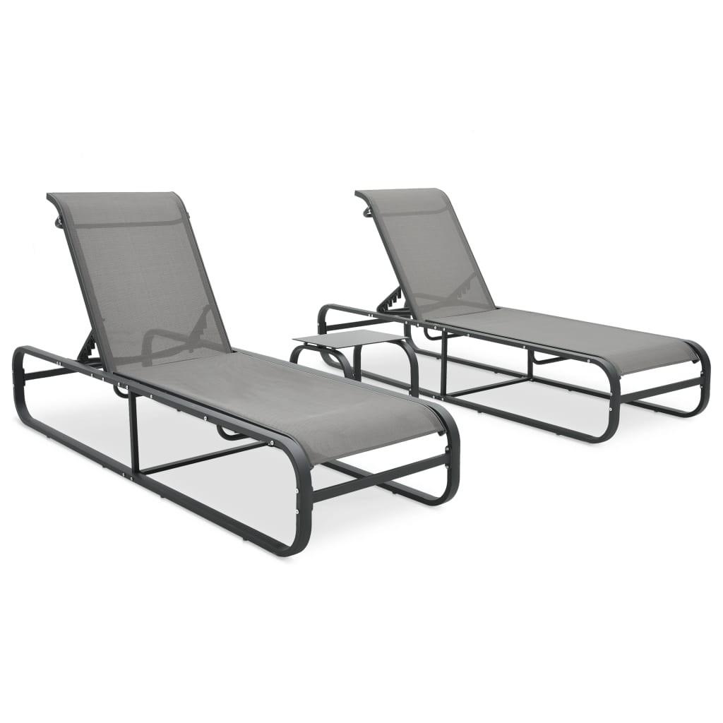 Liggestole 2 stk. med bord textilene og aluminium