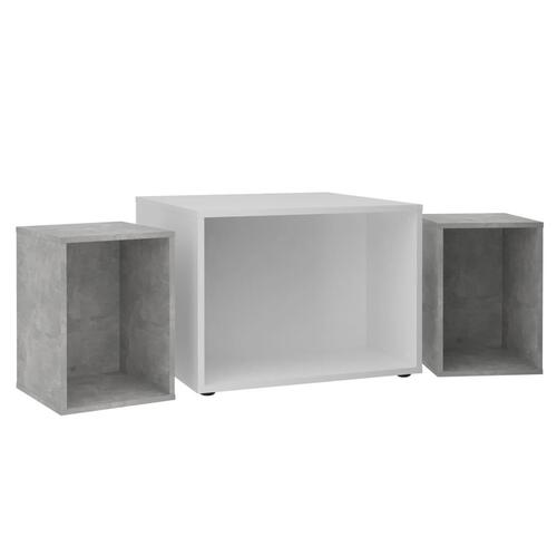 sofabord med 2 sideborde 67,5x67,5x50 cm hvid og betongrå