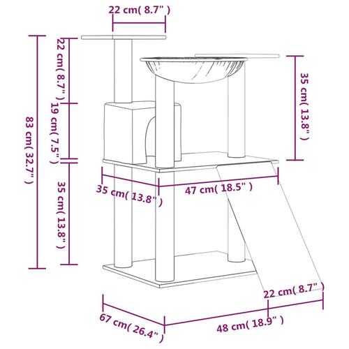 Kradsetræ med sisalkradsestolper 83 cm cremefarvet