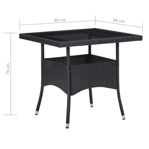 Spisebordssæt til haven 3 dele polyrattan og glas sort
