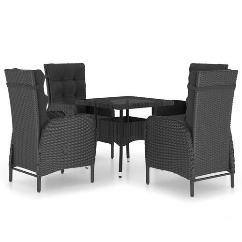 Spisebordssæt til haven 5 dele polyrattan og glas sort