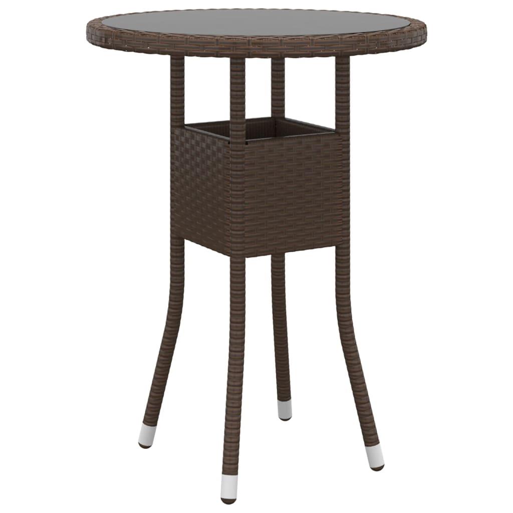 Havebord Ø60x75 cm hærdet glas og polyrattan brun