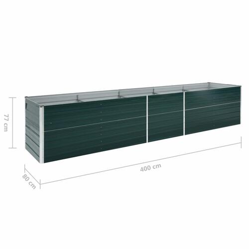 Forhøjet plantekasse 400x80x77 cm galvaniseret stål grøn