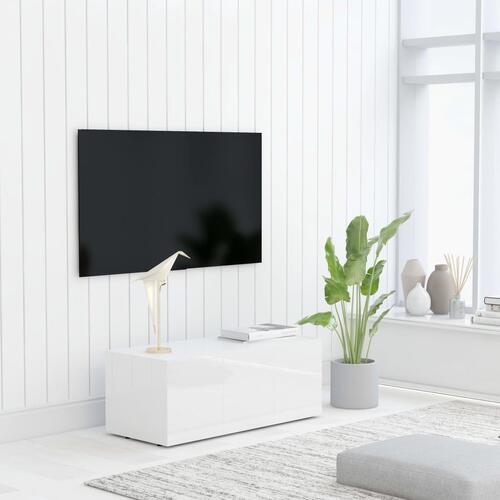 Tv-bord 80x34x30 cm konstrueret træ hvid højglans