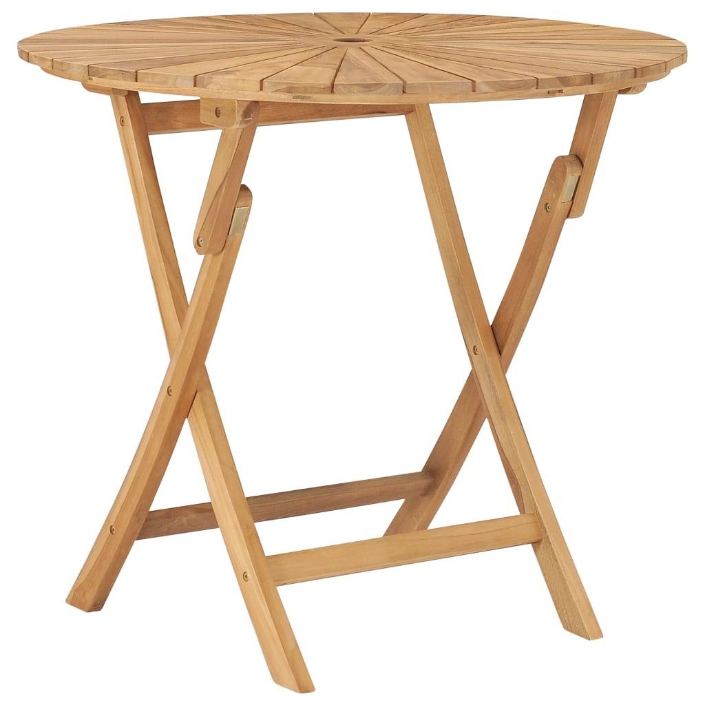 Foldbart havebord Ø 85 cm massivt teaktræ