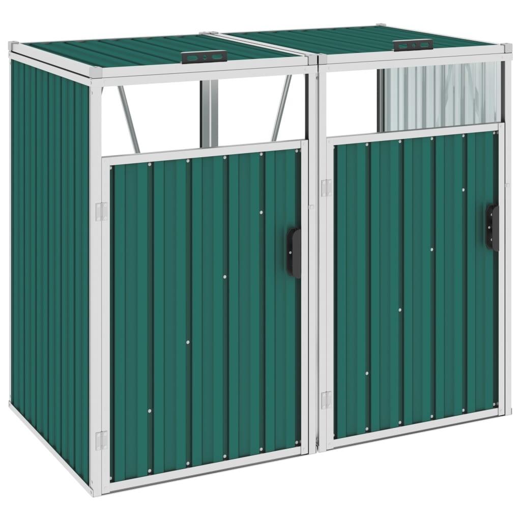Dobbelt skraldespandsskur 143x81x121 cm stål grøn
