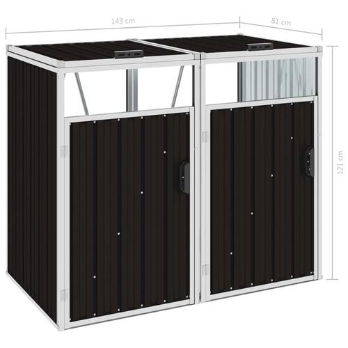 Dobbelt skraldespandsskur 143x81x121 cm stål brun