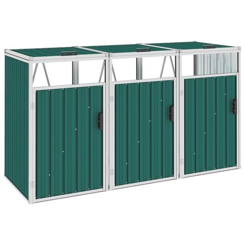 Tredobbelt skraldespandsskur 213x81x121 cm stål grøn