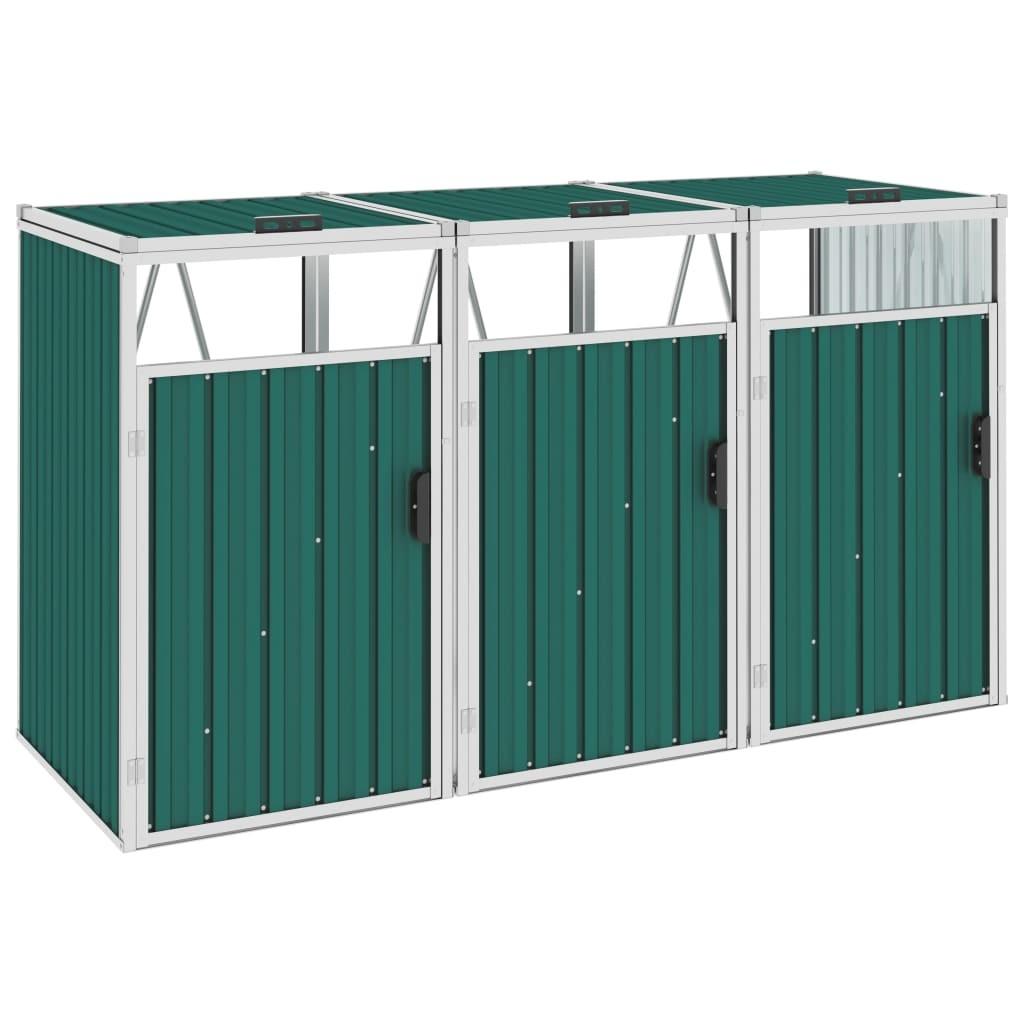 Tredobbelt skraldespandsskur 213x81x121 cm stål grøn
