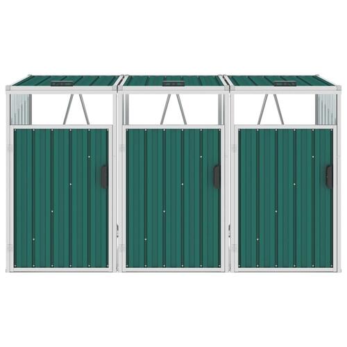 Tredobbelt skraldespandsskur 213x81x121 cm stål grøn