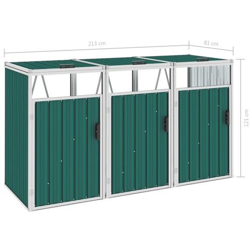 Tredobbelt skraldespandsskur 213x81x121 cm stål grøn