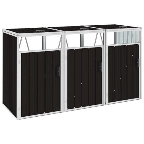 Tredobbelt skraldespandsskur 213x81x121 cm stål brun