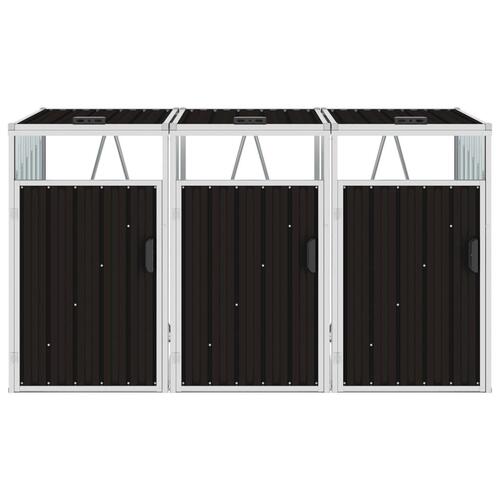 Tredobbelt skraldespandsskur 213x81x121 cm stål brun