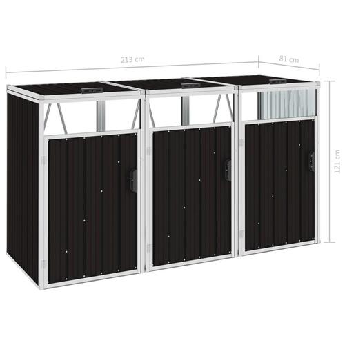 Tredobbelt skraldespandsskur 213x81x121 cm stål brun