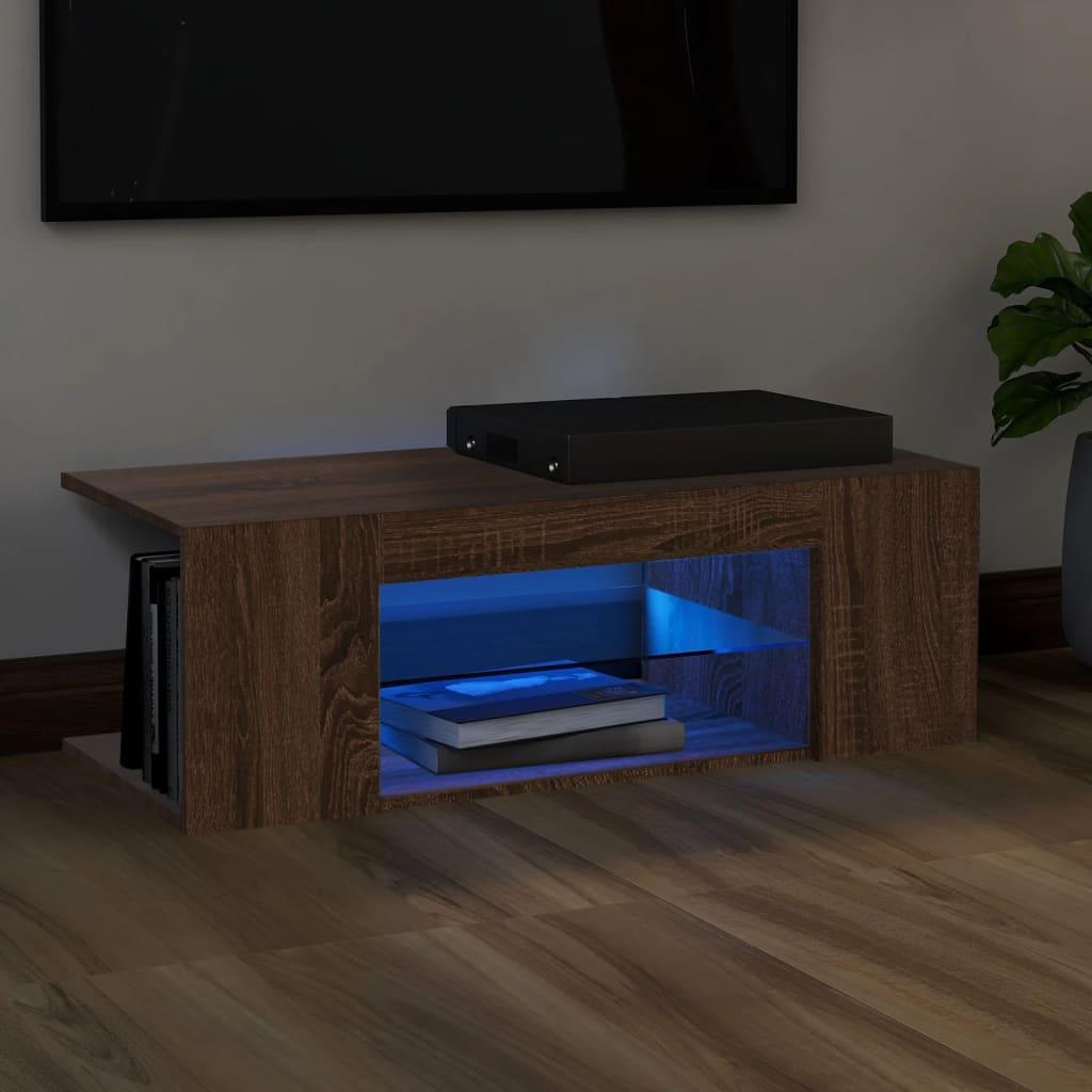 Tv-bord med LED-lys 90x39x30 cm brun egetræsfarve