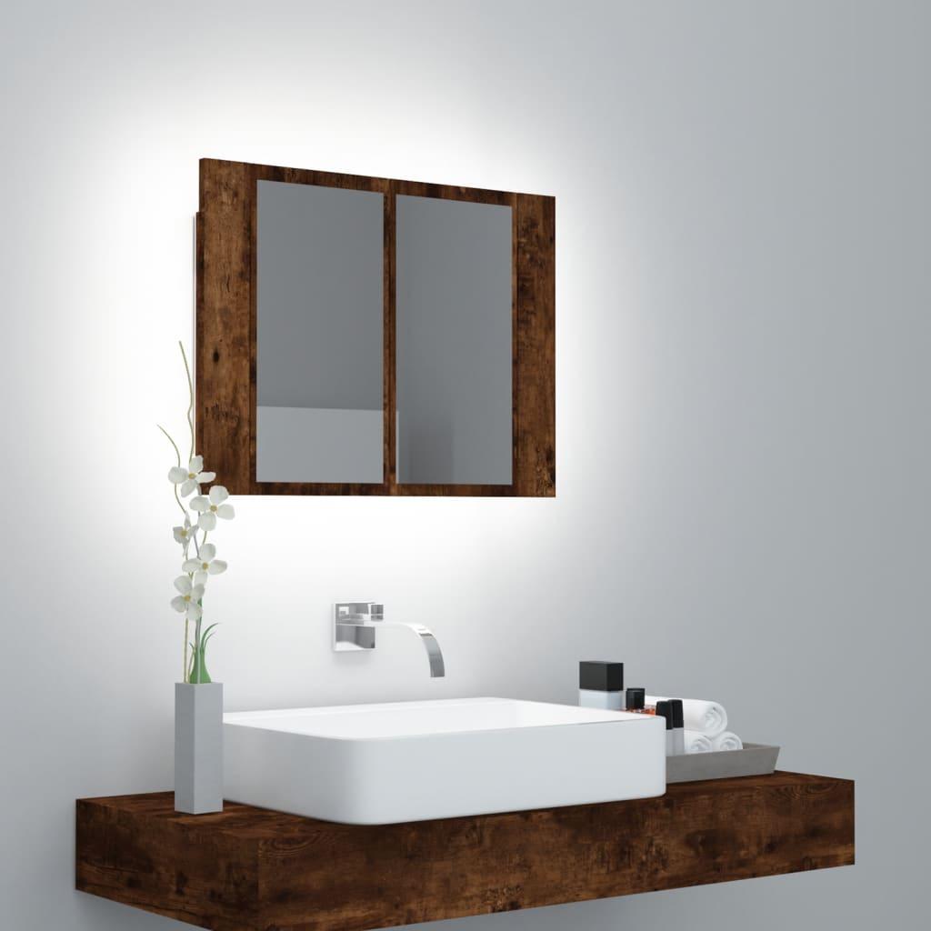 Spejlskab m. LED-lys 60x12x45 cm konstrueret træ røget eg