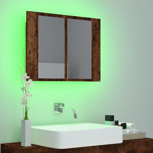 Spejlskab m. LED-lys 60x12x45 cm konstrueret træ røget eg