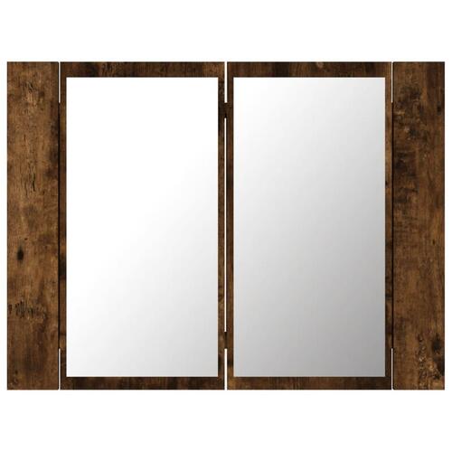 Spejlskab m. LED-lys 60x12x45 cm konstrueret træ røget eg