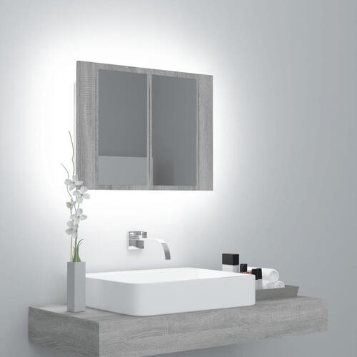 Spejlskab m. LED-lys 60x12x45 cm konstrueret træ grå sonoma-eg