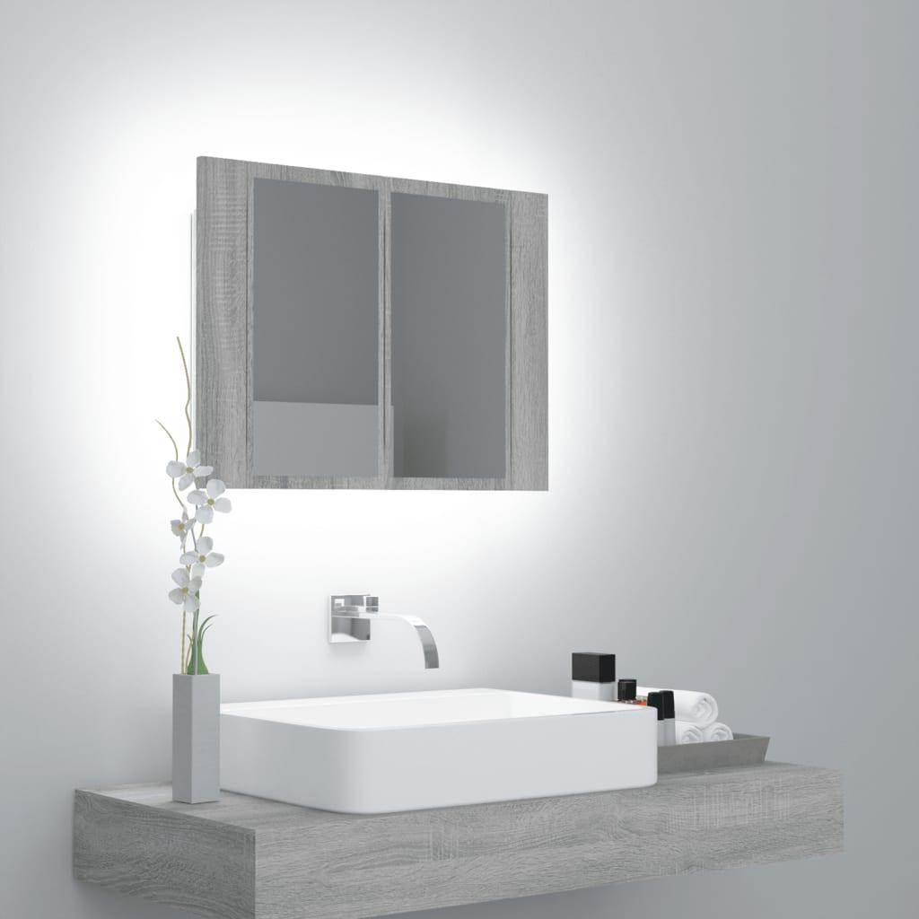 Spejlskab m. LED-lys 60x12x45 cm konstrueret træ grå sonoma-eg