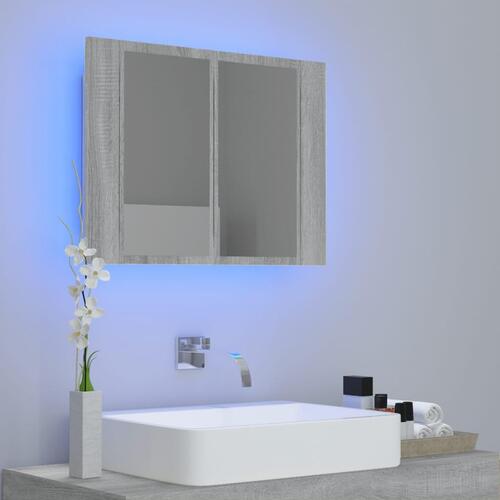 Spejlskab m. LED-lys 60x12x45 cm konstrueret træ grå sonoma-eg