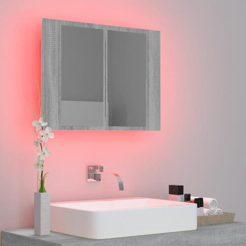Spejlskab m. LED-lys 60x12x45 cm konstrueret træ grå sonoma-eg
