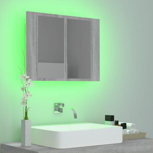Spejlskab m. LED-lys 60x12x45 cm konstrueret træ grå sonoma-eg